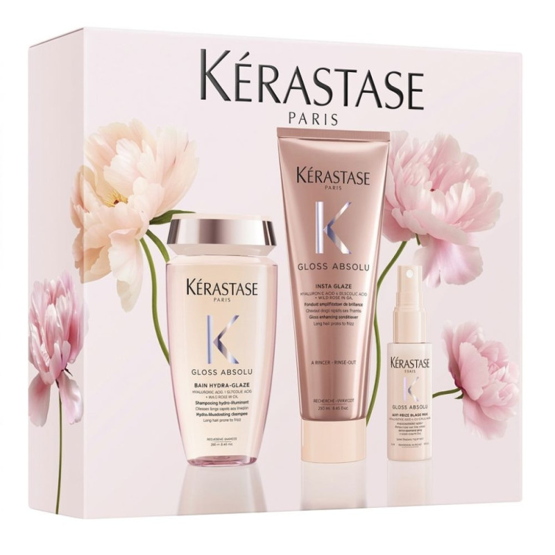 Kérastase Hydra-Glaze Cofre | Champú, Acondicionador y Spray Anti-Frizz para Cabello Largo y con Brillo